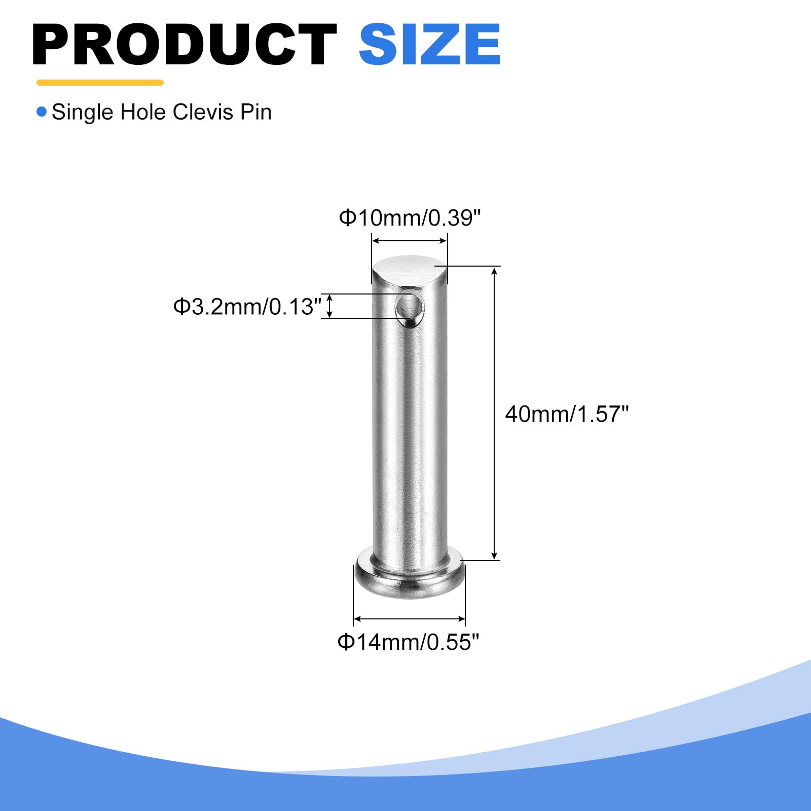 20Pcs M10 x 40mm Single Hole Clevis Pins, 304 Stainless Steel Flat Head Pin