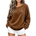thumbnail image 2 of AKOEE Fuzzy Sweatshirts Off The Shoulder Pullover Long Sleeve Tops for Women Casual Loose Plush Sweaters (XL, Brown), 2 of 8