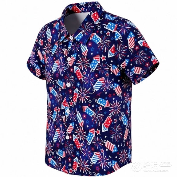 Angala Child Tees Summer Short Sleeve Button Down Shirts Lapel Neck Firework Print Independence Day Comfortable Soft Dailywear Toddler Boys T Shirts Size 2-3 Years Dark Blue