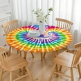 thumbnail image 3 of Colorful Rainbow Tie Dye Spiral Pattern Round Fitted Tablecloth with Elastic Edge,Dining Table Cover Waterproof,Outdoor Round Tablecloth for Camping,Dining,Indoor and Outdoor, 3 of 7