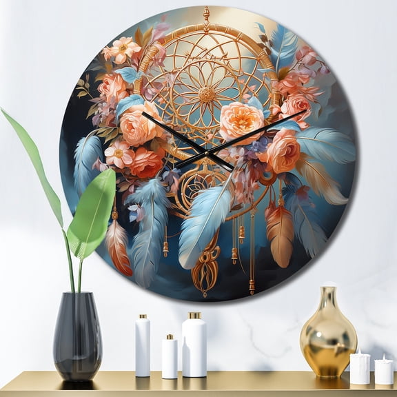 Designart "Dreamy Pastels Pink Dream Catcher II" Landscapes Oversized Wall Clock