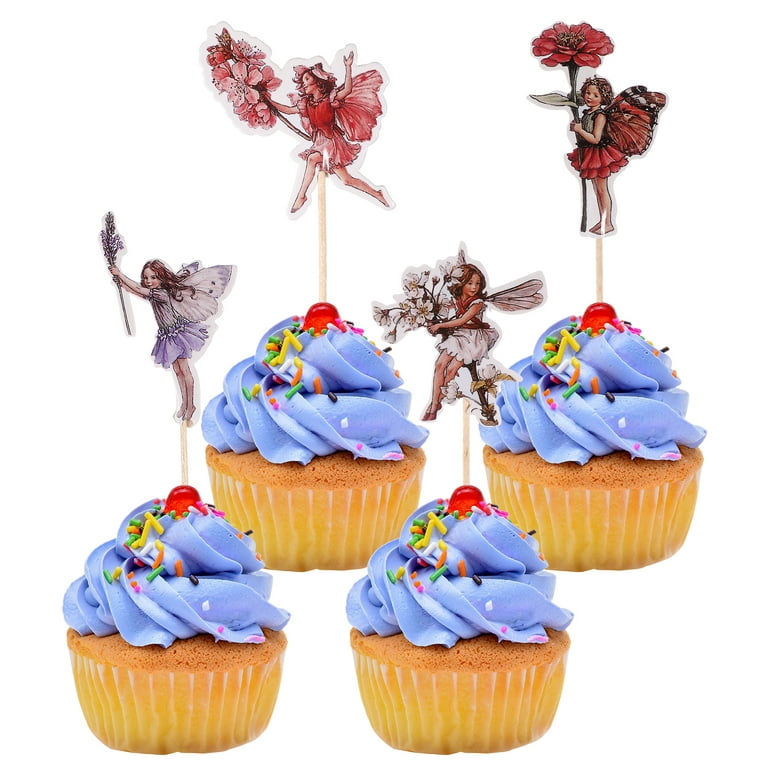 Stobok 24pcs Creative Flower Fairy Shape Cake Toppers Simple Fairy Cupcake Ornament Baking Decoration Accessories