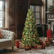 OasisCraft 6FT Prelit Pop Up Christmas Tree with Berries & Cedar, 200 Clear Lights, Instant Setup Indoor Outdoor Decor for Home, Party, Church, Office