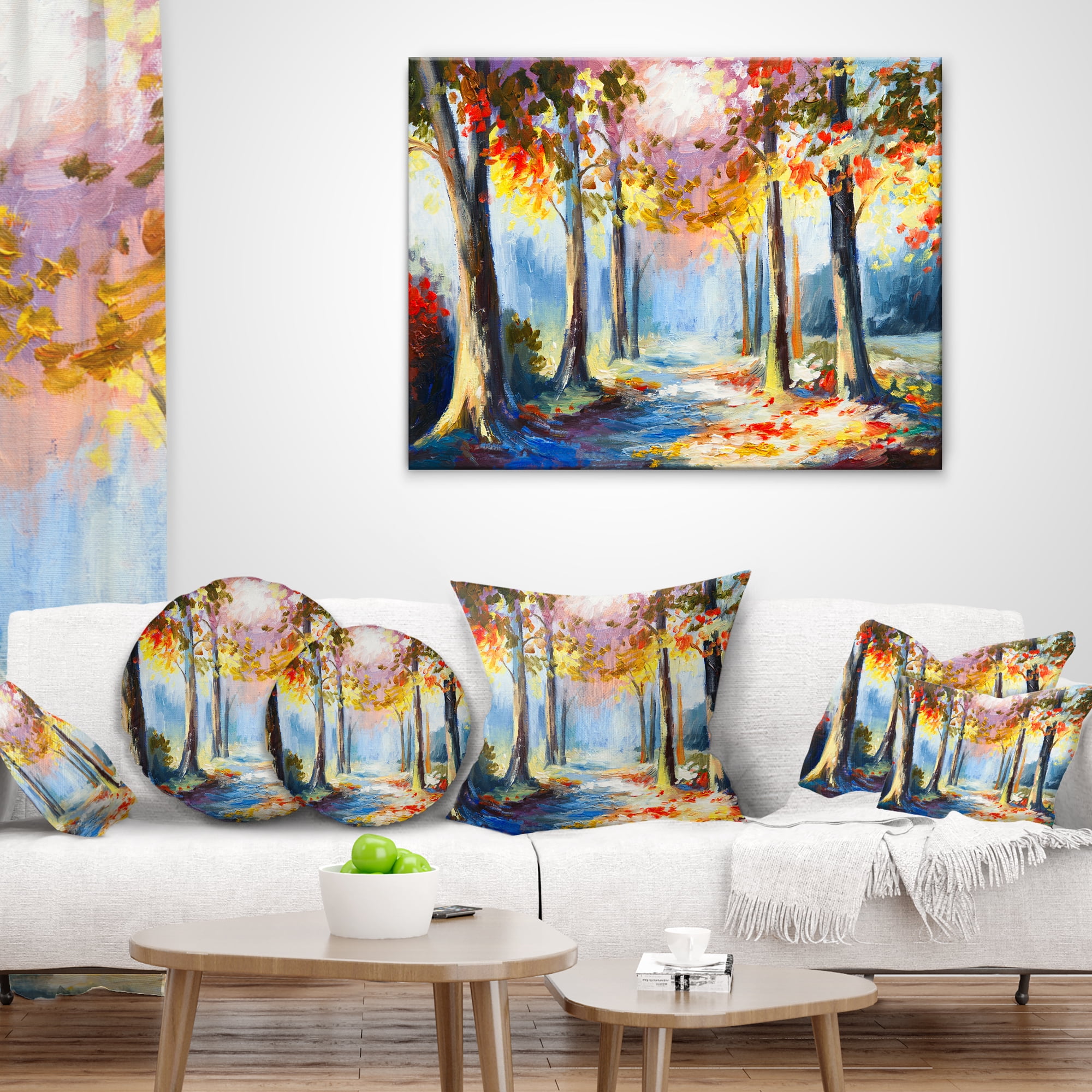 Designart Colorful Spring Forest - Landscape Printed Throw Pillow - 18x18