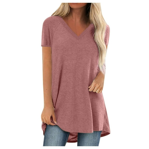 Pntutb Women's Long Shirt Short Sleeve T-Shirt Oversize Tops Plus Size Summer V-Neck Blouse