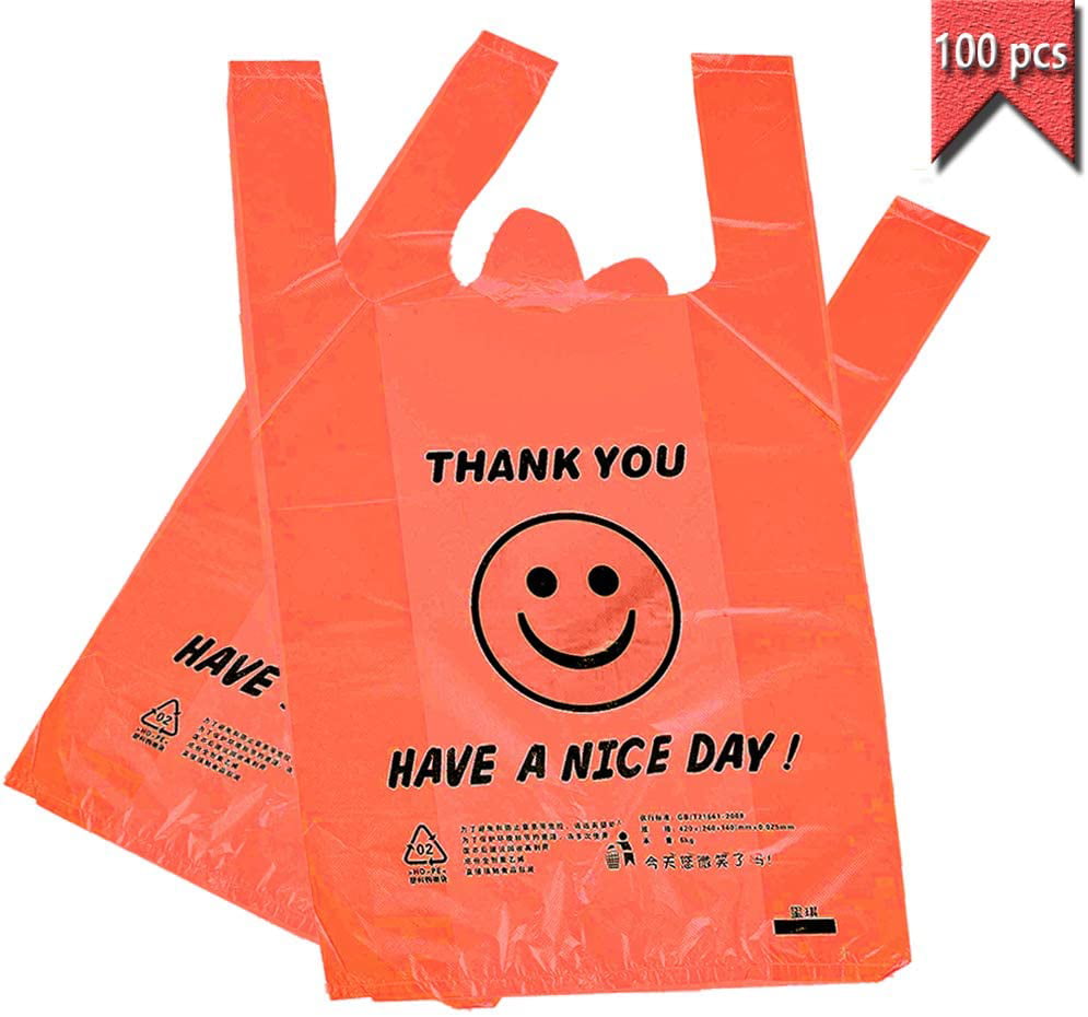 12x20 inch Eco Plastic Sturdy T Shirt Bags, Smile Red Shopping Bags ...