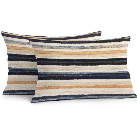 Outdoor Pillow Cover Black Beige Stripes Set of 2 Waterproof Throw Pillowcases Lines Striped Decorative Patio Furniture Pillows for Couch Garden Indoor & Outdoor Use