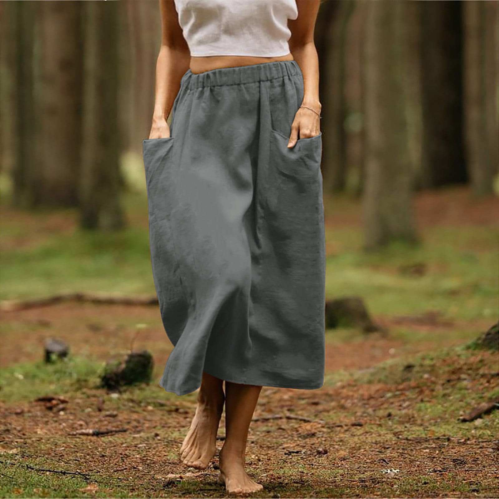 Mrat Bodycon Skirt Women's Midi Skirts Solid Color Elastic Waist