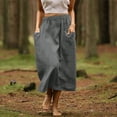 thumbnail image 4 of Mrat Womens Golf Skirts Women's Midi Skirts Solid Color Elastic Waist Cotton Linen Half Skirt with Pockets Pleated Skirt S-212 Gray XXL, 4 of 9