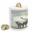 thumbnail image 2 of Antlers Piggy Bank, Standing Stag Silhouette Grunge Style Background Shadow Monochromic Illustration, Ceramic Coin Bank Money Box for Cash Saving, 3.6" X 3.2", Grey Black, by Ambesonne, 2 of 4