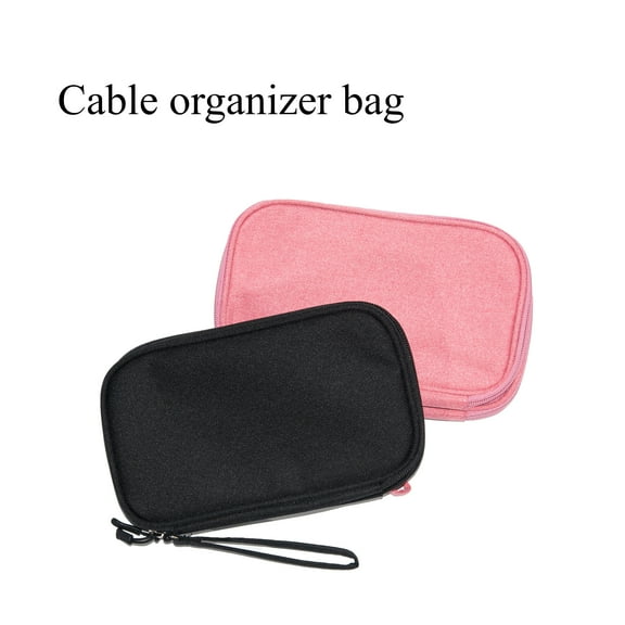 Double Layer Cable Storage Bag, Waterproof Zipper Stationary Storage Container for Charger, Phone, Earphone, Travel Essentials (Black, Pink)