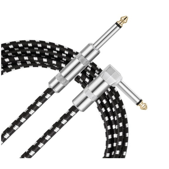Guitar Cord Amp Cable for Guitar Bass Electric Guitar Instrument Amplifier Audio, 1/4 Right Angle to Straight, Black White