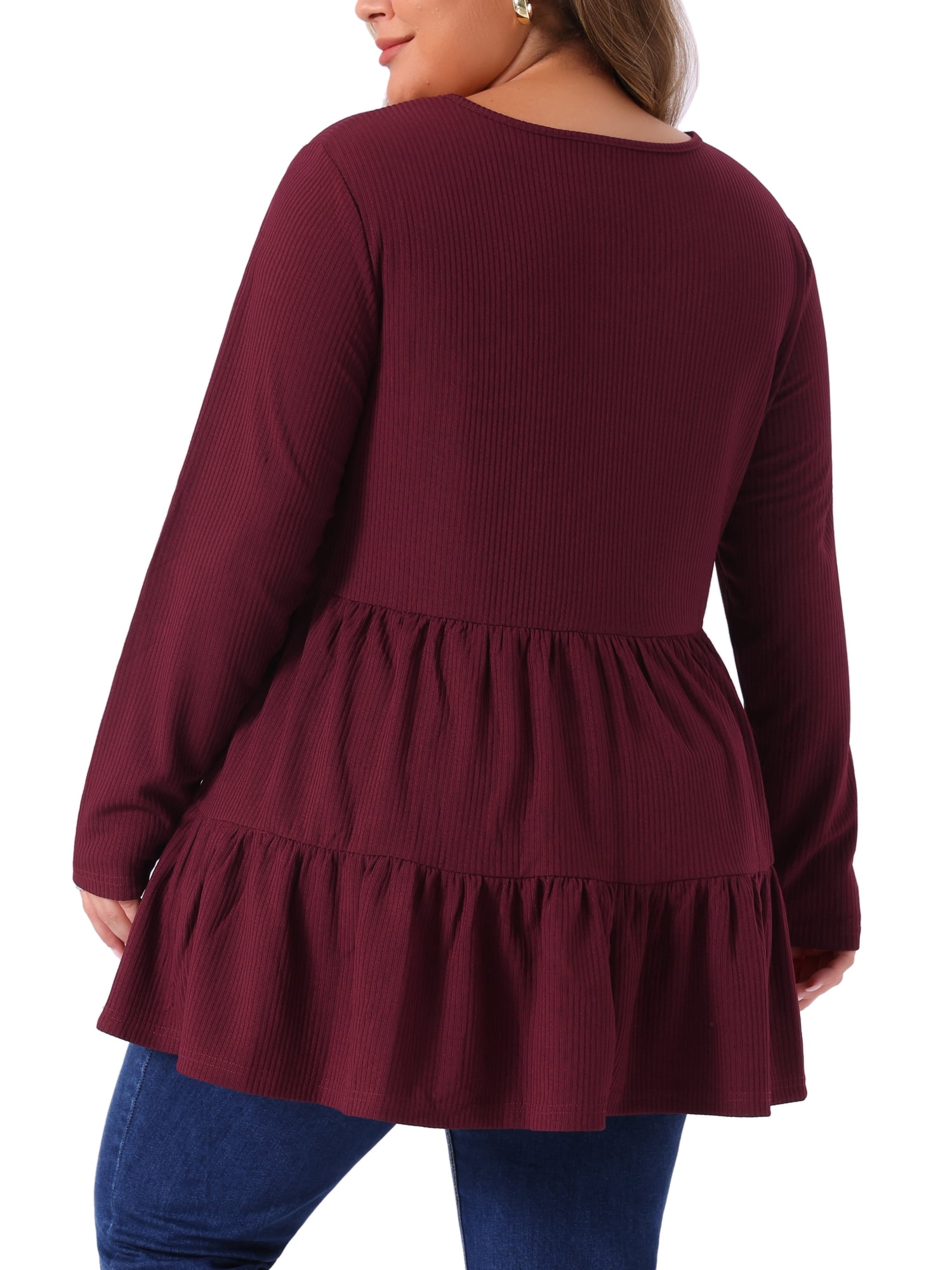 DARING DIVA Women's Plus Babydoll Crew Neck Casual Loose Peplum Tops 4X Burgundy