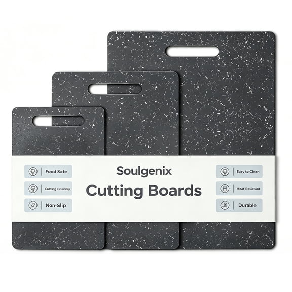 Soulgenix Cutting Boards for Kitchen,3 Pieces Chopping Board with Non Slip Handles, Reversible Large Cutting Board Set, Dishwasher Safe, Black