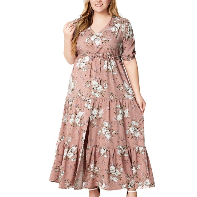 Amzcrzy Robes pour Femmes Robes d'Été pour Femmes Robes pour Femmes Robe d'Été Ample pour Femme à la Mode Col en V Manches Courtes Imprimée Robe Décontractée Grande Taille Robes pour Femmes aux Formes Robe d'Été