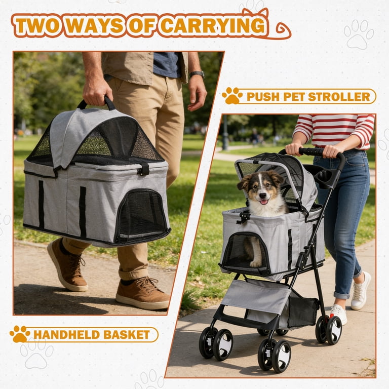 HomGarden 3-in-1 Pet Stroller with Detachable Carrier, Gray, 44 lb Max photo 2