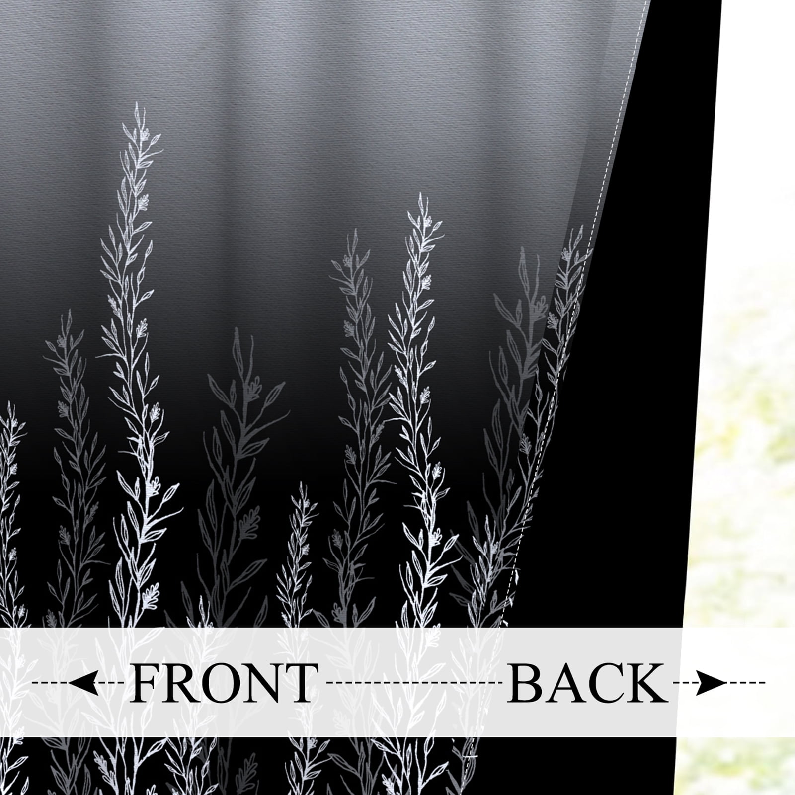 Mizhona Blackout Curtains for Bedroom,Black and Gray Gradient Printed Room Darkening Curtains Set of 2,42"x84"