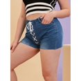 thumbnail image 1 of Lace Up Raw Do doblad Tamaño Tamaño Pantalones cortos de mezclilla Rosegal  Pantalones cortos de talla grande, 1 of 5