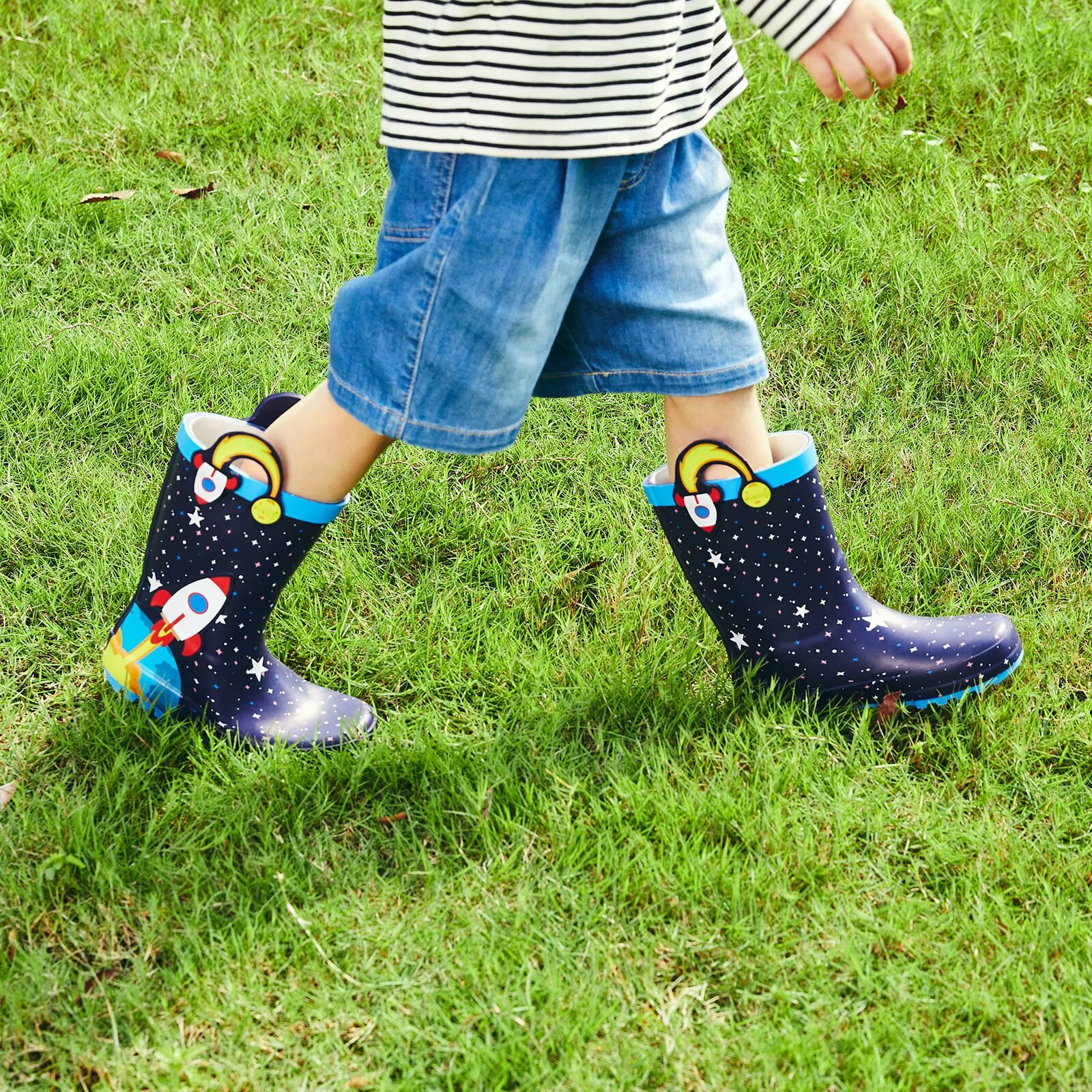 FUNCOO PLUS Toddler Rubber Rain Boots Kids Waterproof Boots for Boys, Rocket, Size 8