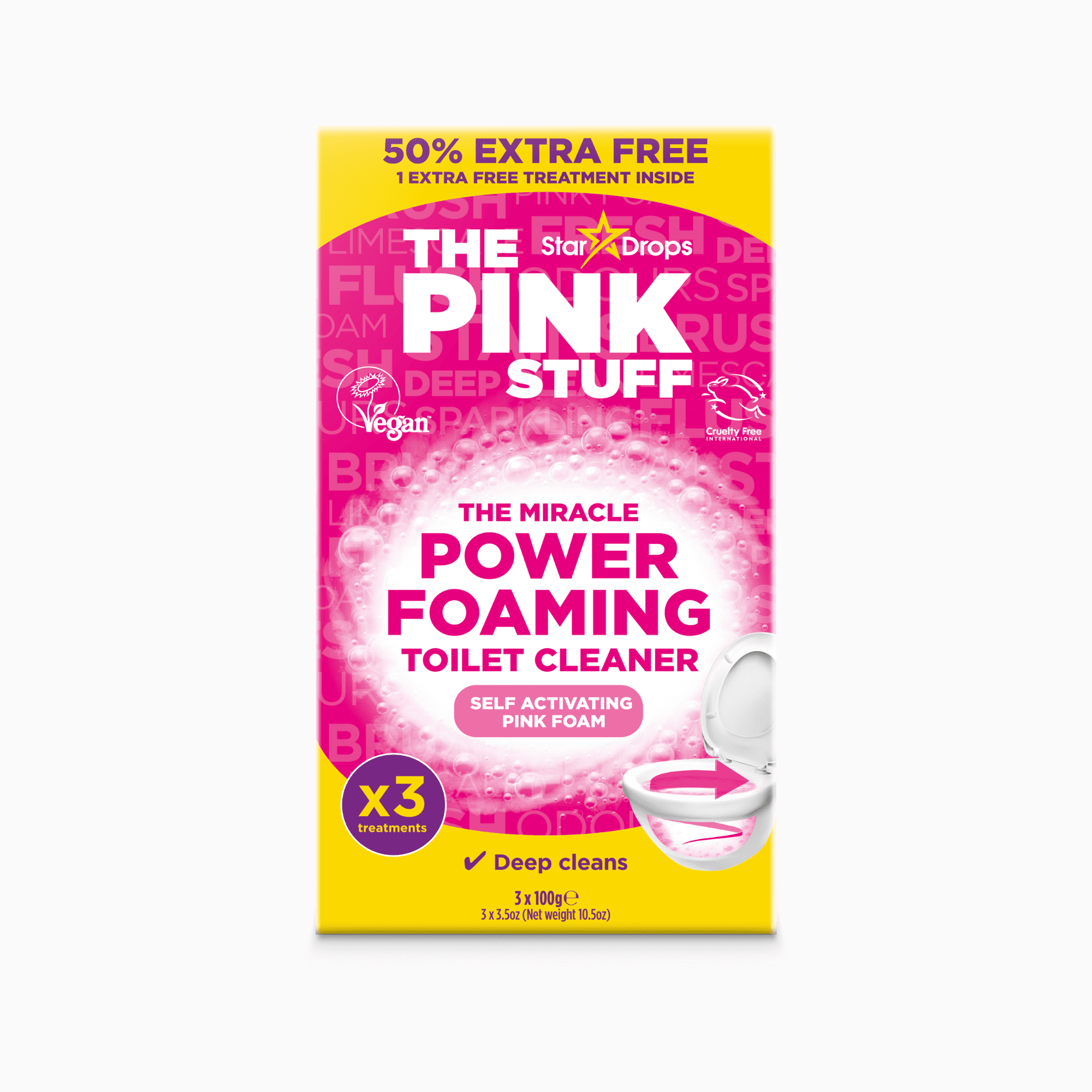 (8 pack) The Pink Stuff Miracle Power Foaming Toilet Cleaner, Self-Activating Formula, Stain Remover, 3 Treatments, 10.5 oz