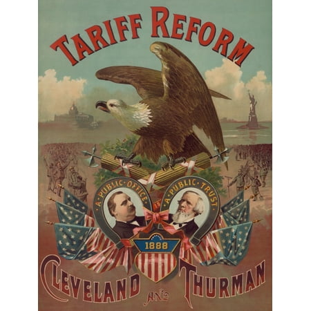 Democratic Campaign Poster For The 1888 Presidential Election Promising Tariff Reform Portraits Of Incumbent President Grover Cleveland And Former Senator Allen Thurman Are Flanked By Crowds