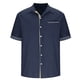 thumbnail image 3 of Camisas de Verano Casuales de los Hombres Impresas Camisa de Manga Corta Parchada para Hombres, Contraste Cuello Botón Arriba con Bolsillo de Pecho, 3 of 5