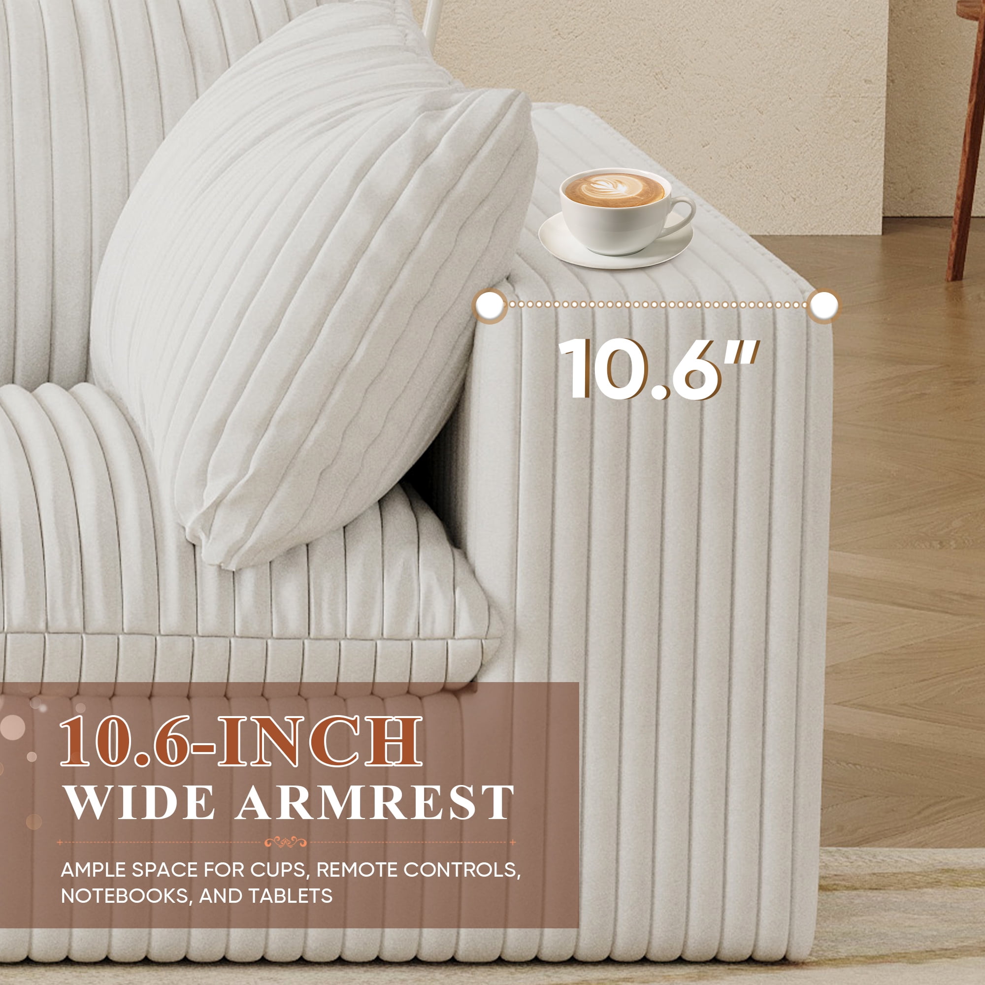Muumblus 78" Oversized Boneless Loveseat Sofa, No Assembly Deep Seat Plush Corduroy Cloud Couch, Sleeper Sofa for Living Room, White