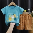 thumbnail image 2 of Boys Summer Outfits Child Boys Summer Sweet Cartoon Prints Short Sleeve T Shirt Tops Floral Prints Shorts 2Pcs Outfit Toddler Girl Outfit Blue 12 Months-24 Months, 2 of 4
