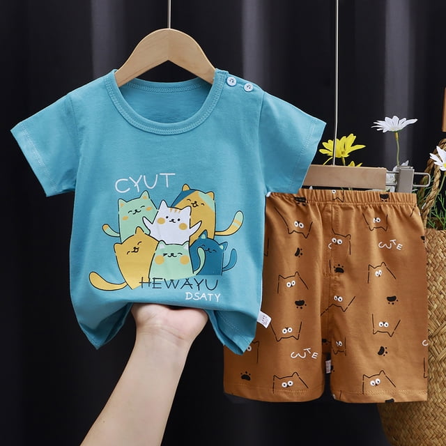 Vêtements Garçon Ensemble Chemise Rayée et Short Col Rond Tenues d'Été Vêtements Garçon 6-7 Ans