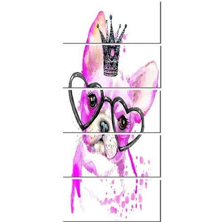 Design Art 'Cute Pink Dog with Heart Glasses' 5 Piece Painting Print on Wrapped Canvas (Best Glass Painting Designs)