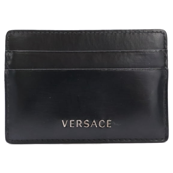 Pre-Owned Versace logo business card holder/card case, black, for men.