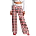 thumbnail image 4 of Women's Winter Plaid Print Drawstring Casual Sports Pants, Pink, XXXL, 4 of 5