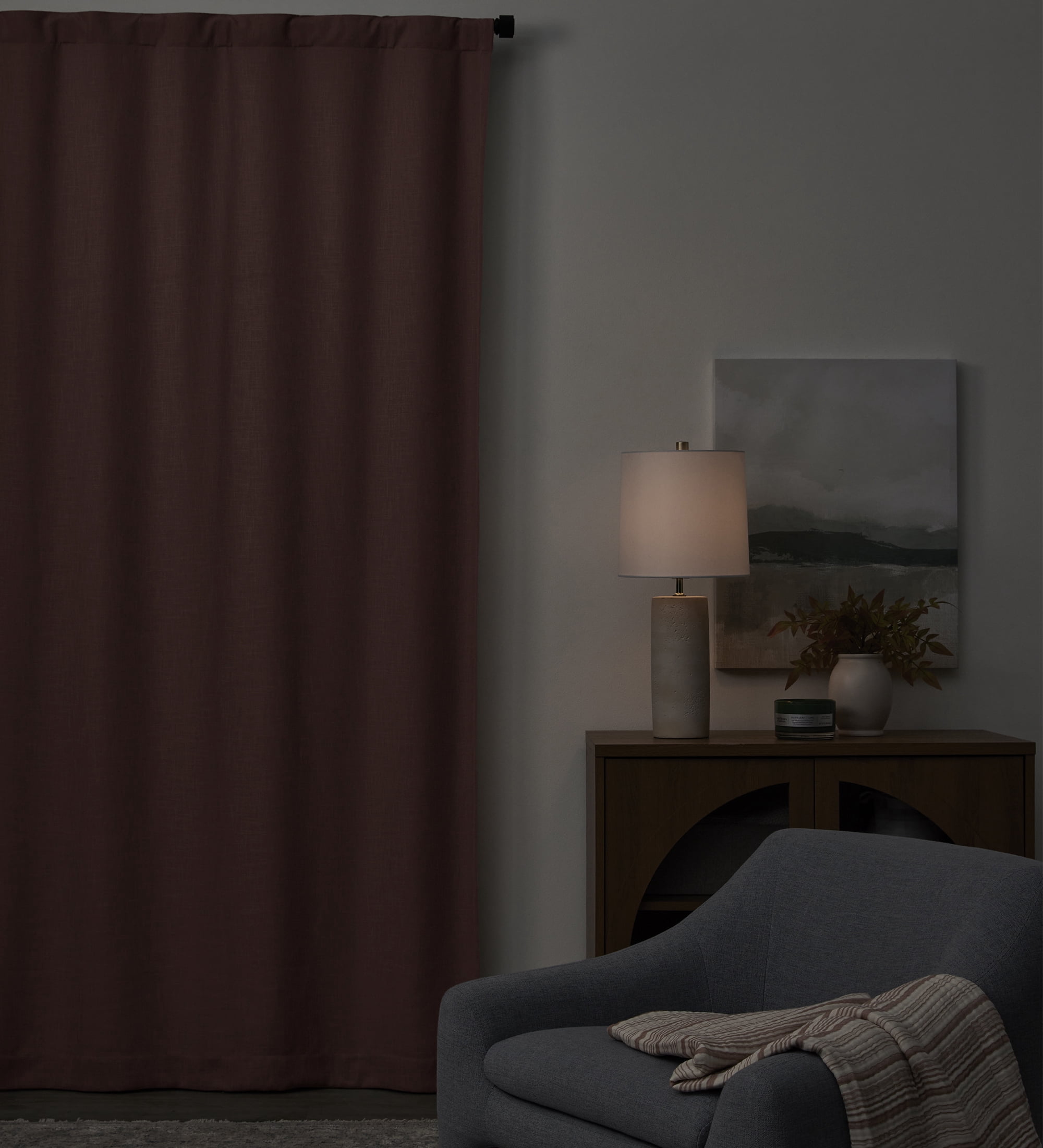 Better Homes & Gardens 100% Blackout Linen Blend Single Curtain, 50x108, Deep Redwood
