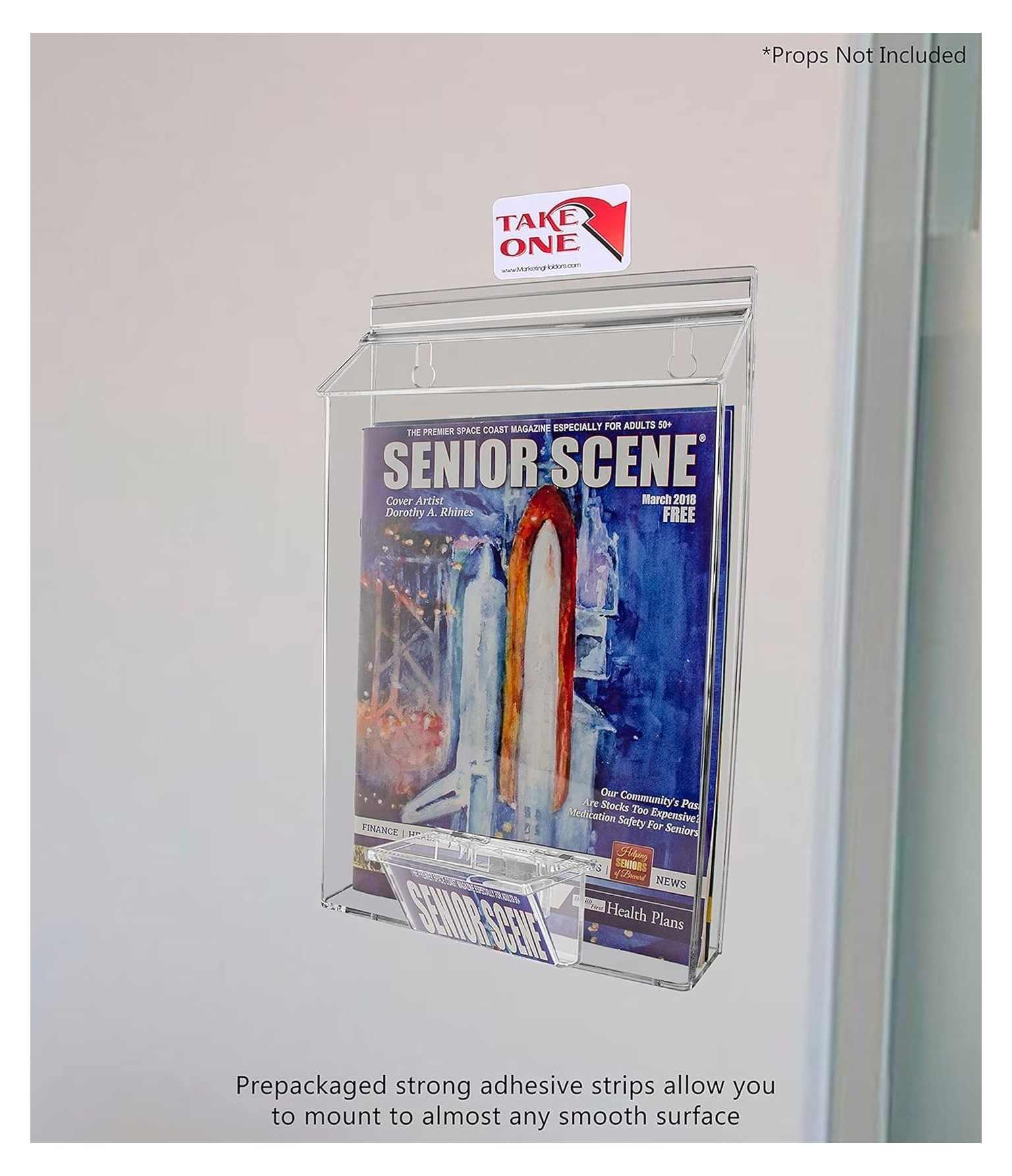 Outdoor Brochure Holder Holds 8.5" x 11" Flyer Advertisements and 3.5" x 2" Business Cards Clear Acrylic Wall Mount Box with Lid Includes Adhesive Strips and Take One Sticker