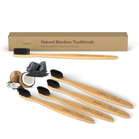 Isabella's Clearly BAMBOO - 4 Pack of Ultra Soft Toothbrushes, BPA-Free Nylon Charcoal Infused Bristles. Adults and Kids. Perfect for Teeth Whitening and Everyday (Best Toothbrush To Use For Braces)