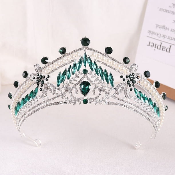 Zhuge Tiara de boda para novia, diadema de princesa, corona nupcial, joyería para el cabello con diamantes de imitación de cristal, decoración para novia, cumpleaños, graduación, boda (verde)