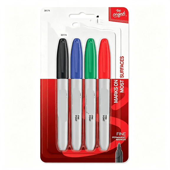 CCOCC " Fine Point Permanent Markers 4/Pkg-Red, Blue, Black, Green Magic Markers"