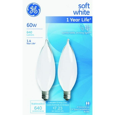 - GE CA Type Bent Tip Decorative Light Bulb