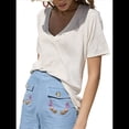 thumbnail image 3 of Camisetas de Mujer con Cuello en V, Corta, Informales, Holgadas, de Verano M, 3 of 8