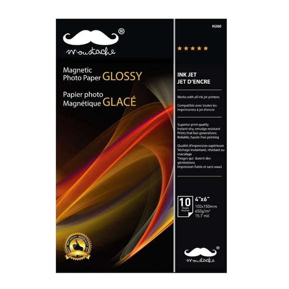 Moustache Magnetic Glossy Photo Paper, 4" x 6", 10 Sheets/Pack, 650 gsm