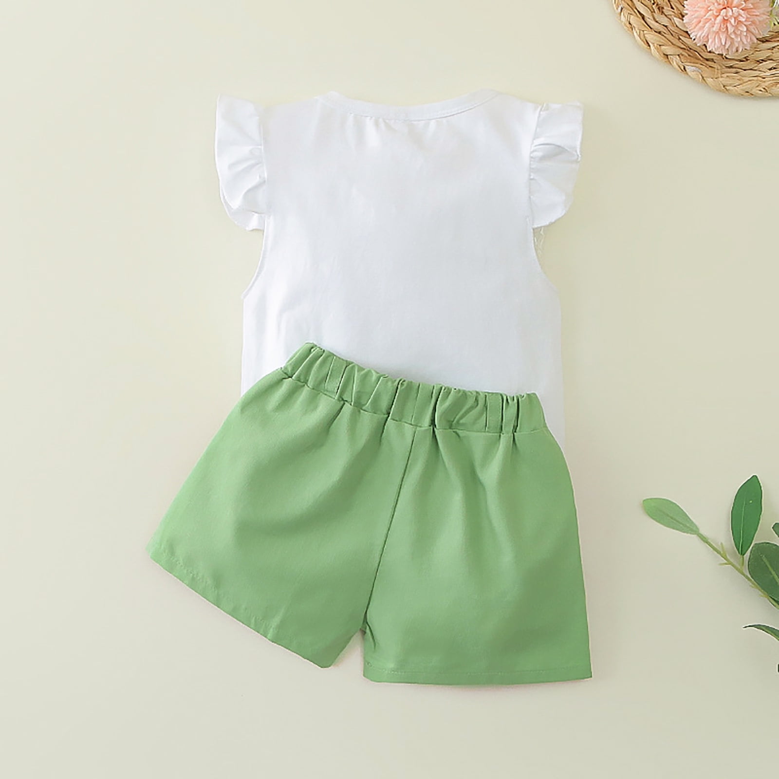 Zshosam Baby Girl Clothes Summer Girl Clothes Ruffled Tank Top Ruffled Shorts Girls' Summer Outfit Set Size 2T 3T,(Green 2-3 Years)
