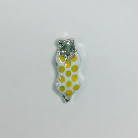 1 PC - Bathing Suit Swimsuit Yellow Enamel Silver Charm for Floating Locket Jewelry
