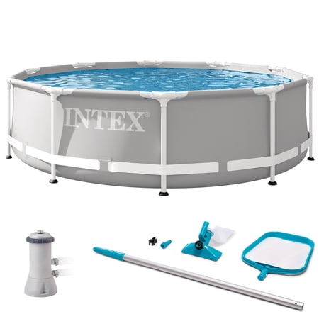 INTEX 10' x 30" Prism Frame Above Ground Swimming Pool and Maintenance Kit