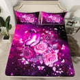 thumbnail image 2 of Hot Pink Rose Butterfly Sheet Set Galaxy Glitter Stars Sheets Full,Floral Animal Bed Sheets For Teen Women,Starry Sky Botanical Fitted Sheet + Flat Sheet + 2 Pillow Cases Mothers Day Gifts, 2 of 5