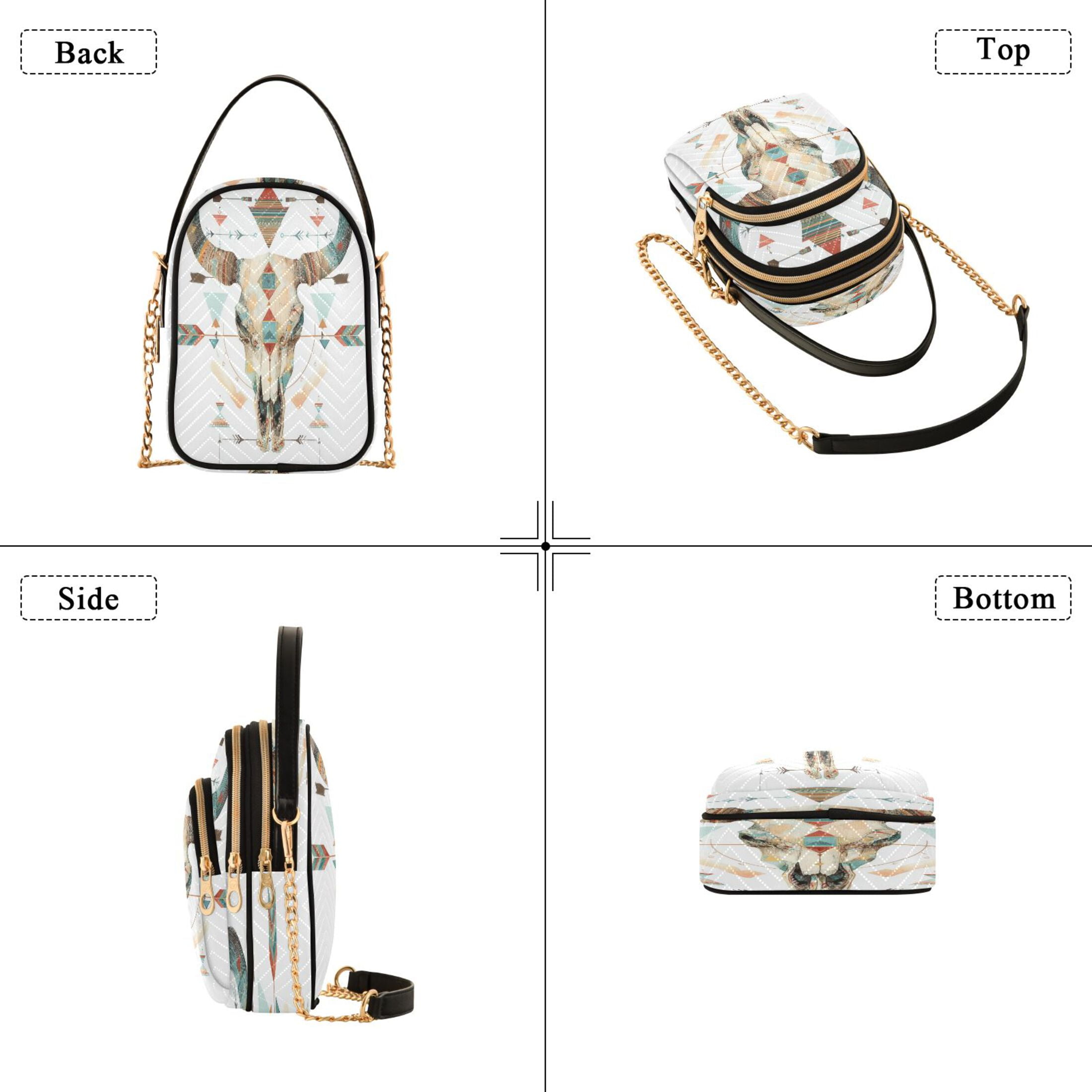IAUYY Small Crossbody Bags for Women 15*21*8cm Leather Purses for Women Removable Strap with 3 Zipper Pocket Applicable to Birthday Gifts for Women,Bohemian Style Bull
