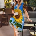 thumbnail image 3 of Fotbe Blue Sky Sunflower Vestido Largo de Moda para Mujer, Vestido Tipo Camiseta con Manga Corta y Estilo Casual a Rayas y Bloques de Color, 3 of 6