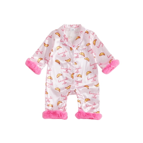 Pijama de Acción de Gracias para Bebé Niña, Mono Estampado, Manga Larga, Solapa, Ropa de Dormir