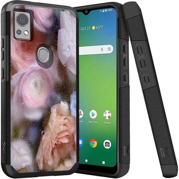 ANJ  Shockproof Dual Layer Slim Hard Case   Tempered Glass Cover Compatible with Icon 5, AT&T Motivate 4 - Water Mists Roses