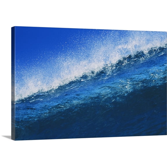 Great BIG Canvas | "Hawaii, Bright Blue Wave At It's Peak With White Wash, Blue Sky" Canvas Wall Art - 48x32