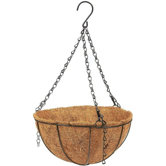 Macetas colgantes, cesta, macetas colgantes, cadena de alambre redondo, soporte para plantas con revestimiento de fibra de coco, cestas colgantes para riego de jardín